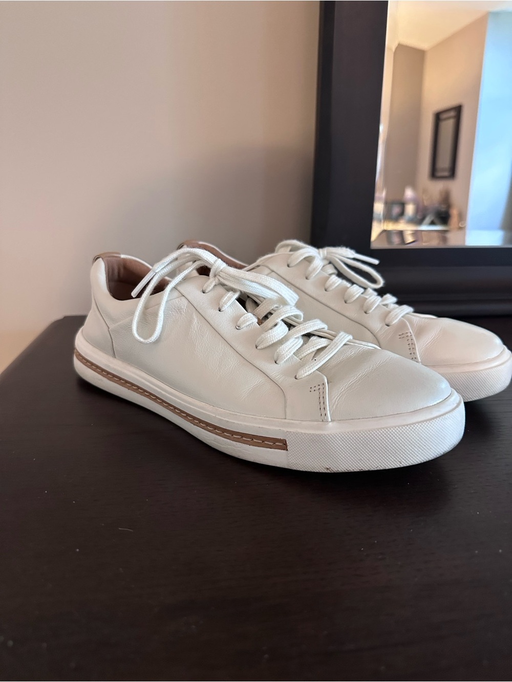 Clarks White Leather Sneakers with Tan Accent